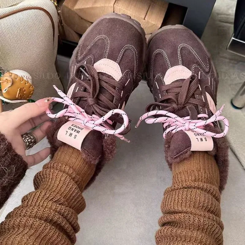 مصمم العلامة التجارية Zapatillas De Mujer اللون مطابقة أحذية الشتاء المرأة الجديدة زيادة في الهواء الطلق عدم الانزلاق أحذية رياضية غير رسمية #5