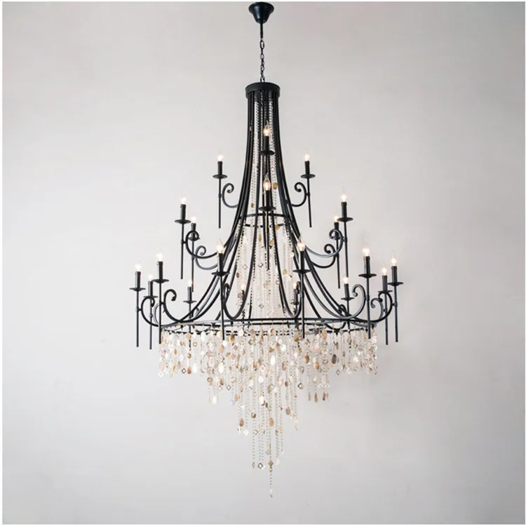 Creative American duplex floor crystal chandelier retro French villa living room stairs three-story long chandelier