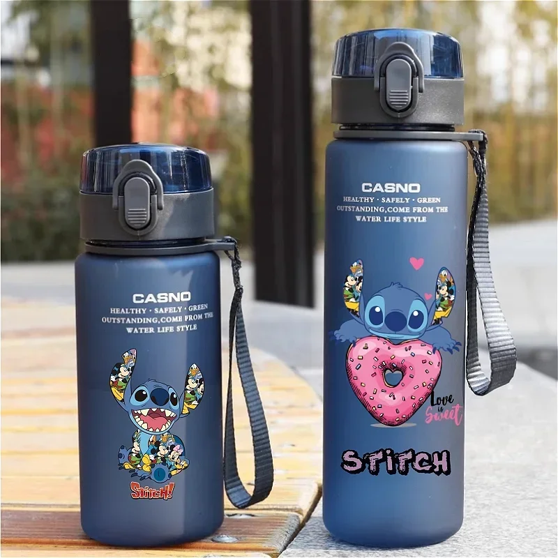 560ML Stitch Angel Cartoon Water Cup Portable Plastic Large Capacity Cartoon Figures Clear Cup Outdoor Sports Water Gifts