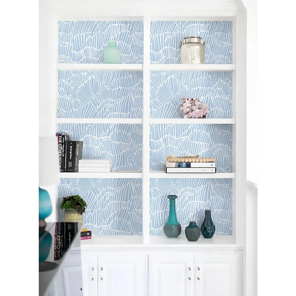 ورق حائط ساحلي حديث مخطط باللونين الأزرق والأبيض قابل للإزالة ومقاوم للماء، ورق اتصال قابل للتقشير واللصق من أجل أنيق وسهل W