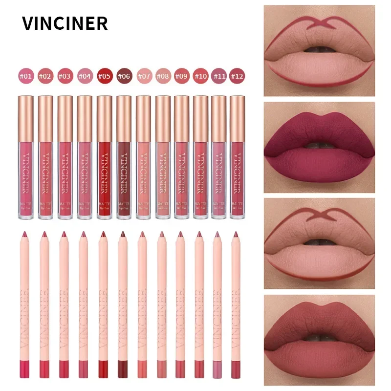 12 Color Lipliner Lipstick Set Matte Smooth Texture Long Lasting Hold Makeup Non Fading Professional Lip Gloss Cosmetics 4.2g