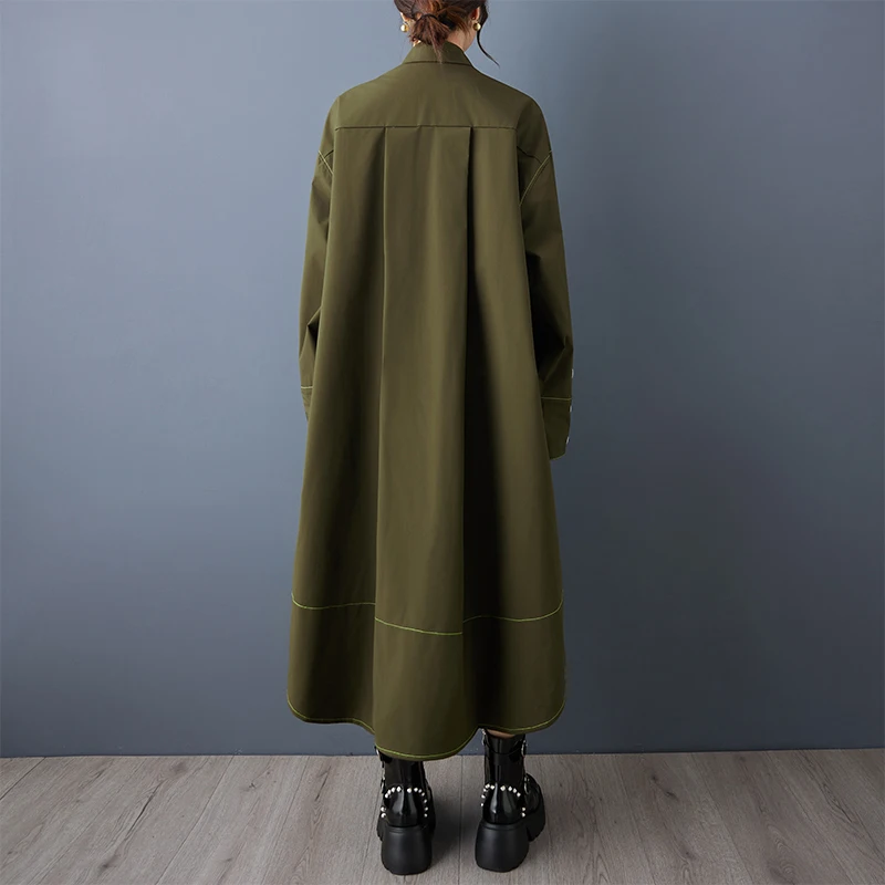 Retro onregelmatige stiksels Windjack Jaet Faionable High-End irt Dr Pure Color Klein ence Design Long Sve Po...