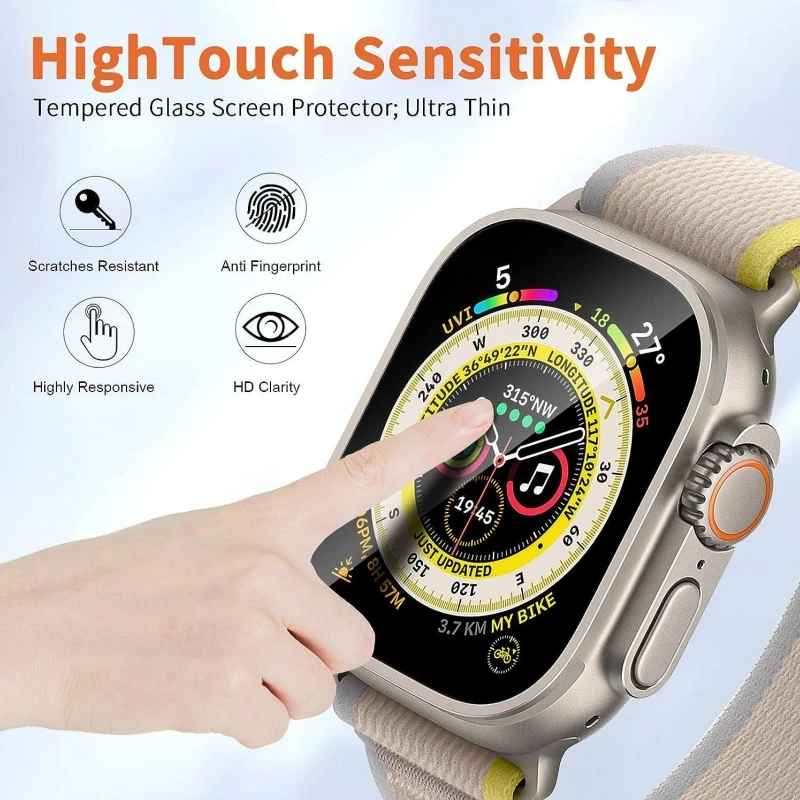 2Pcs Tempered Glass Screen Protector For Apple Watch Ultra 49mm Accessories HD Film iWatch Ultra automatic installation