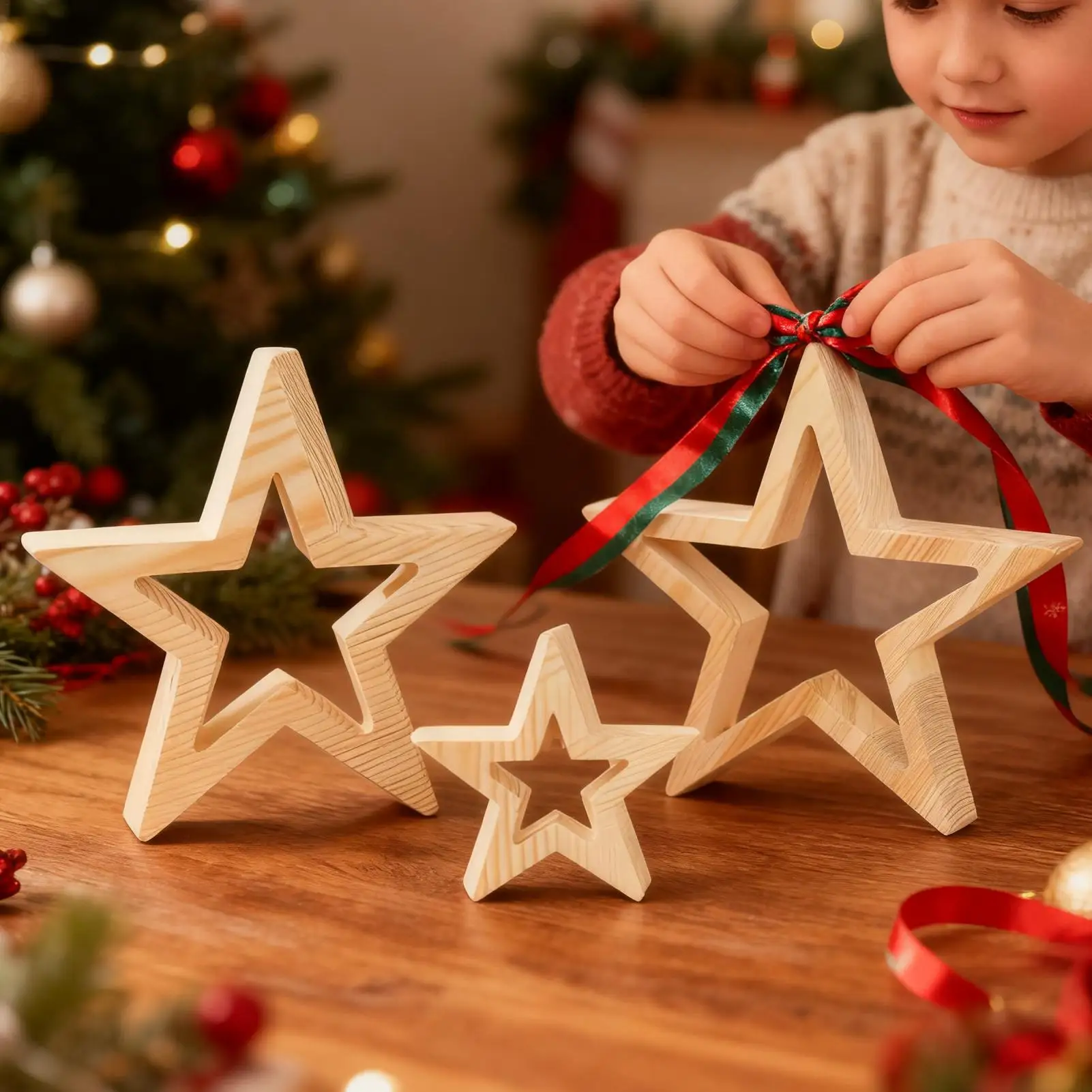 Christmas Star Tabletop Decor 3 Pieces Rustic Holiday Festive Decoration Crafts Star Sign For Desk Coffee Table Fireplace Mantle