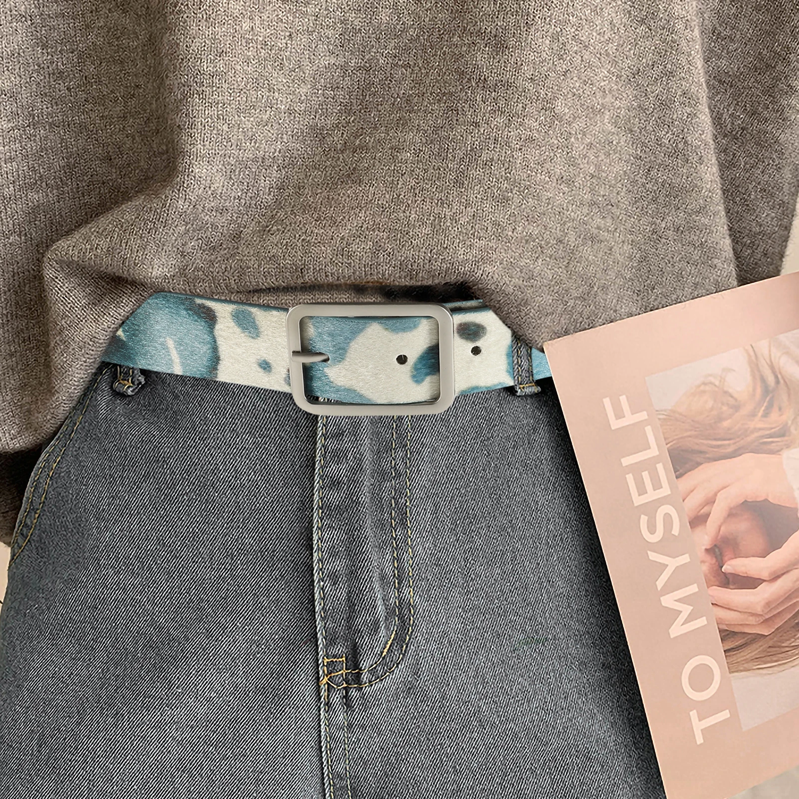 

One Size Adjustable Cow Print Belt PU Material Women Western Style Fashion Belt for Jeans Pants Casual Daily Parties