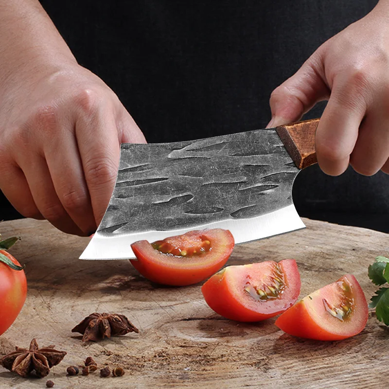 Mini Cleaver Knife Kitchen Knife with Wooden Handle Slicescutting Fish Maw Scale-Scraping Handle Boning Butcher Knife