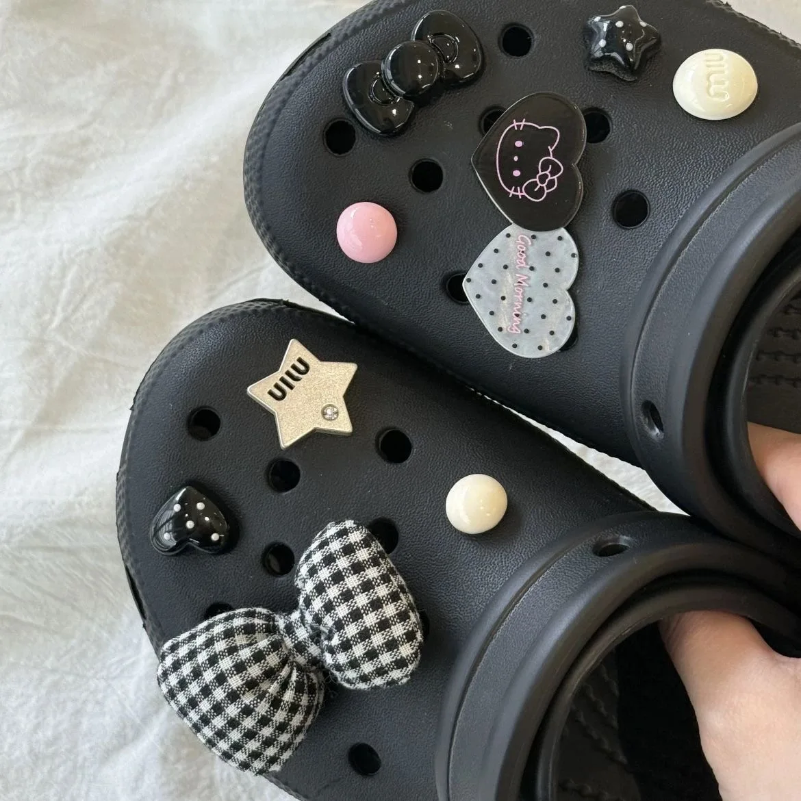 Sophisticated Black Hello Kitty Shoe Charms Cute Detachable DIY Accessories for Clogs Sandals Christmas Holiday Gifts Women Girl