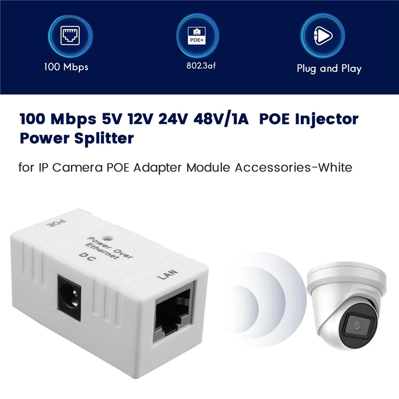 3X 100 Mbps 5V 12V 24V 48V/1A BJW POE حاقن الطاقة الفاصل لكاميرا IP POE وحدة محول الملحقات-أبيض