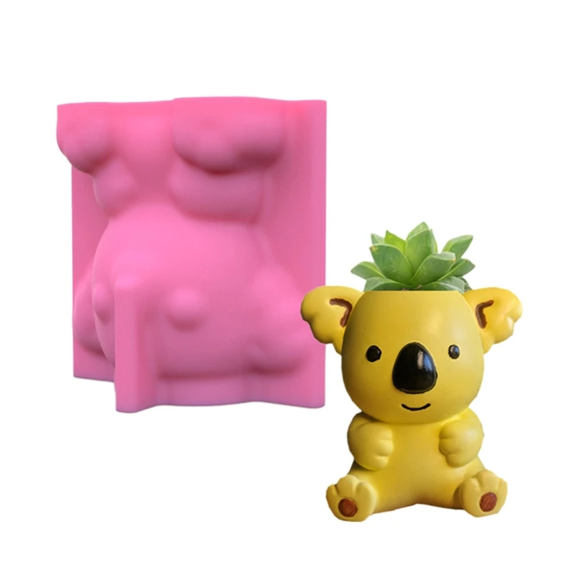 Q0KE Koala Flowerpot UV Epoxy Mold Succulents Vase Plant Pot Concrete Plaster Resin Silicone Mould DIY Crafts Home Casting