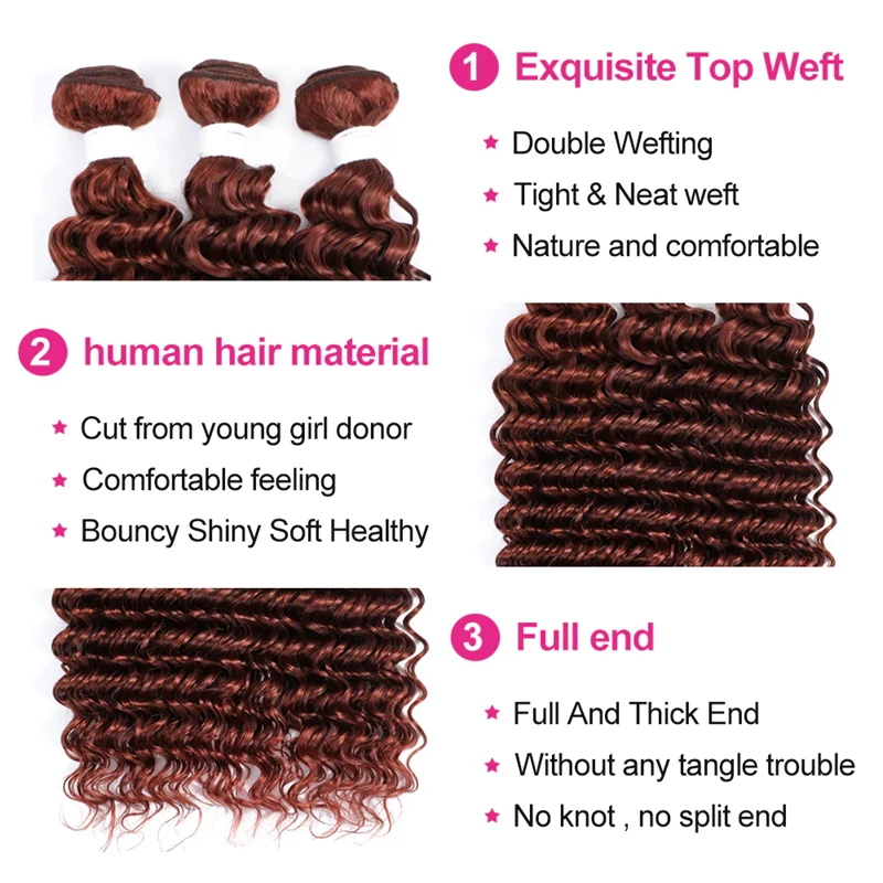 Deep Wave Human Hair Bundles 8-26 Inch 1PC Blonde Brown Redwine Human Hair Weave Bundles SOKU Brazilian Remy Hair Extensions