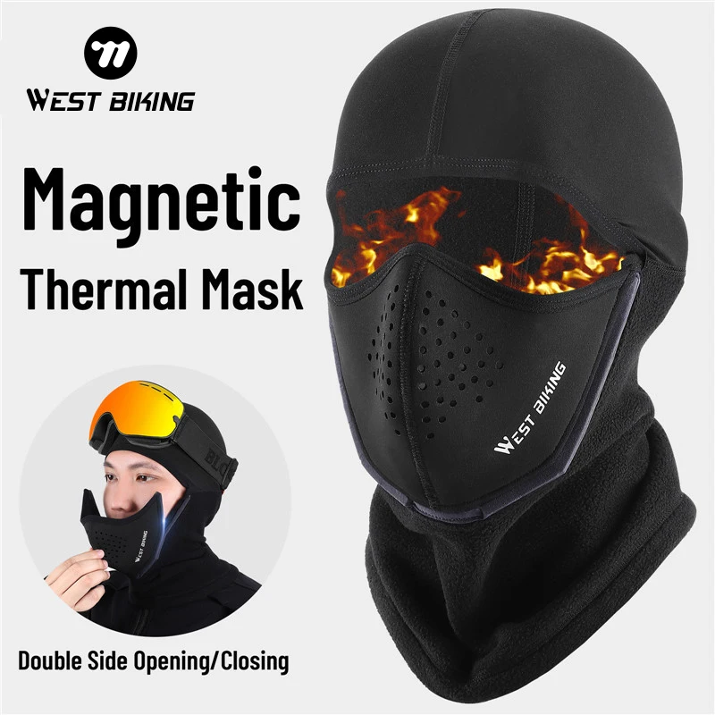 WEST BIKING Magnetic Winter Sport Balaclava Quick Open Close Breathable Bike Cycling Face Cover Ski Tactical Soldier Cap Hat