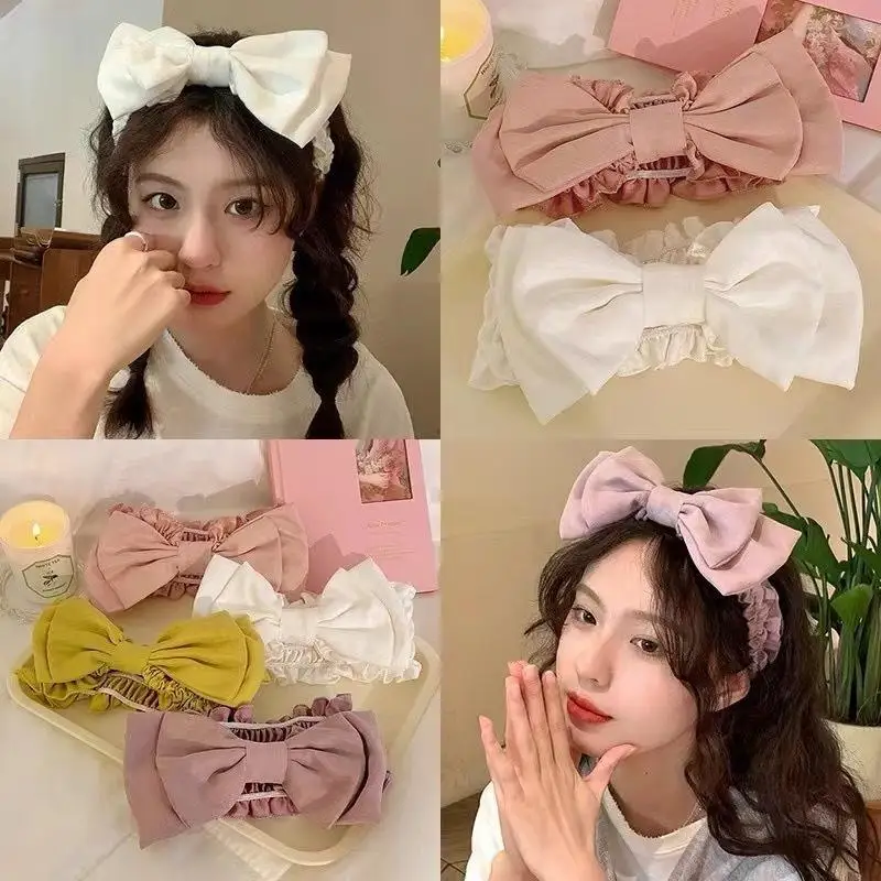 Fashion Double Layer Lace Bow Headband Wide Edge Princess Hair Hoop Women Makeup Washing Face Accessory