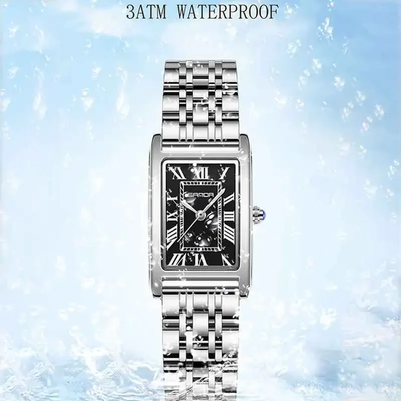 ساعة SANDA Fashion Couple Tank بتصميم أنيق ومينا مستطيلة مقاومة للماء وحركة كوارتز من الفولاذ المقاوم للصدأ لمحبي الأعمال #5