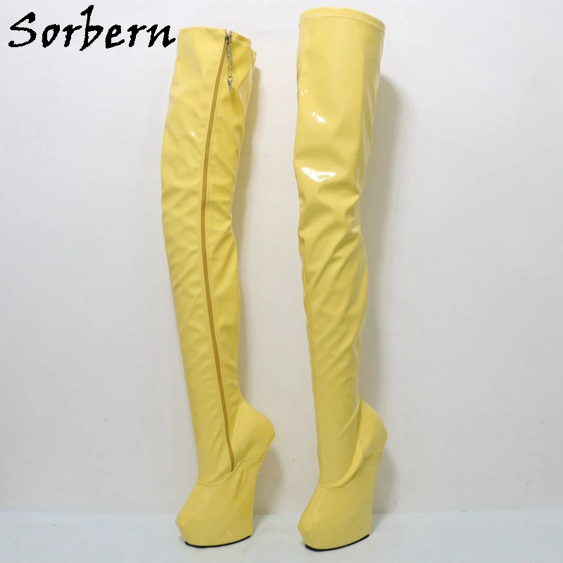 Sorbern Lockable Zipper Long Boots Crotch Thigh High Women Thick Platform Heelless Fetish Horse Shoes Custom Color