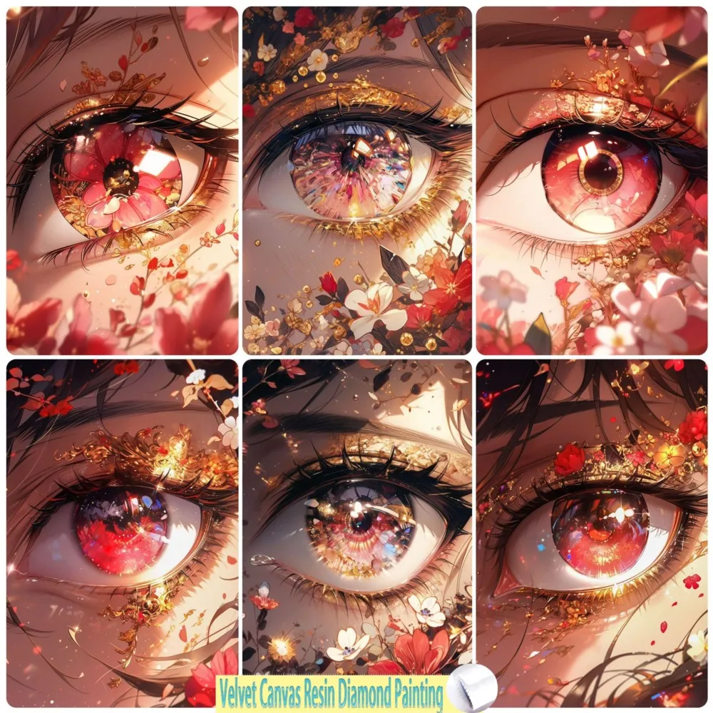 Diy 5d Velvet Canvas Resin Diamond Painting Abstract Eye Color Flower Cross Stitch Square Diamond Embroidery Handwork Rhinestone