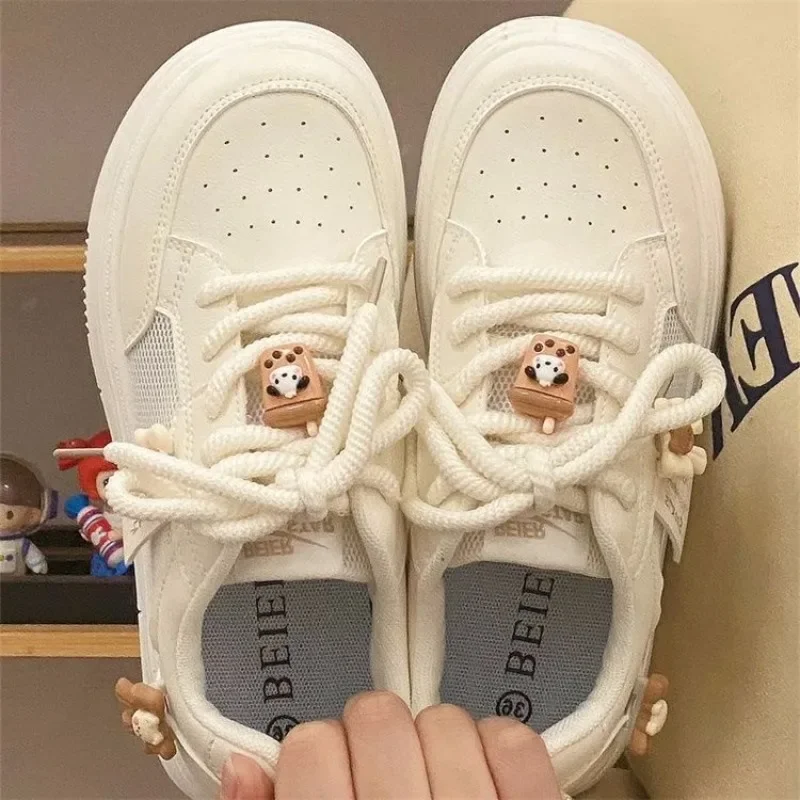 2024 Mesh Kawaii Womens Sports Shoes Cute Patch White Breathable Platform Sneakers Summer Running Vulcanized Female Shoes New