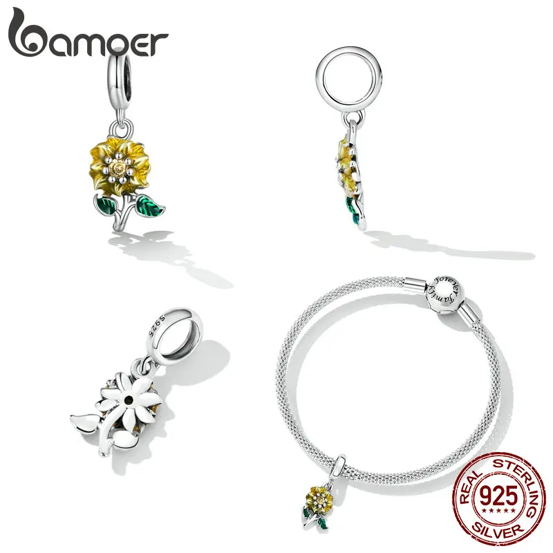 Bamoer 925 Sterling Silver Aurora Butterfly Pendant fit for Women DIY Making Bracelet & Necklace Sunflower Pendant Fine Jewerly