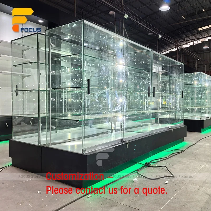custom.Custom Retail Glass Display Showcase Cabinet LED Illuminated Counter Unit Adjustable Glass Shelving Large Capacity Displa