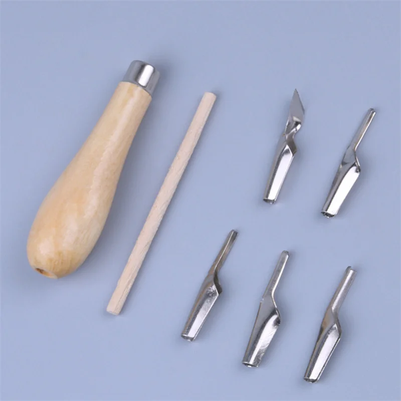 Block Cutting Rubber Stamp Wood Carving Tools With 5 Blade Bits For Print Making Fine Arts DIY Sculpture Necessary Tool Set