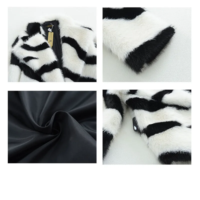 New Autumn and Winter Faux Fox Fur Coat Women\'s Zebra Pattern Faux Fur Coat Thickened Warm Plush Coat