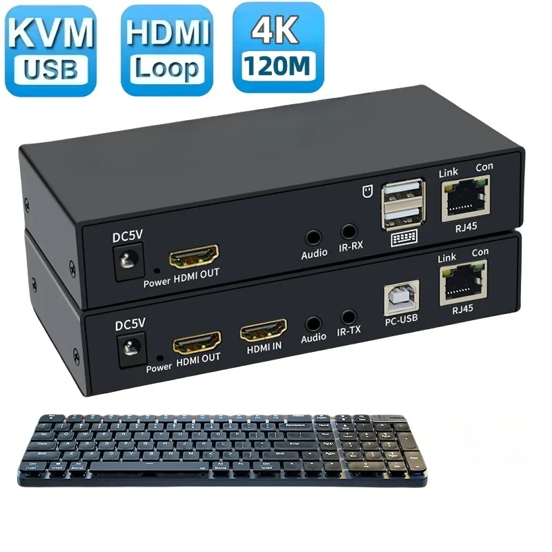 4k 120M KVM HD Extender over RJ45 Ethernet cable Audio video HDTV KVM Extender Signal Amplifier Expander suport Mouse Keyboard