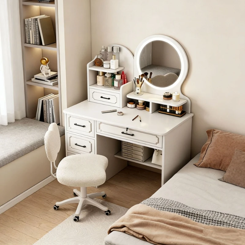 

Dressing table, small apartment, bedroom light luxury, high-end cream-style dressing table, rental room simple