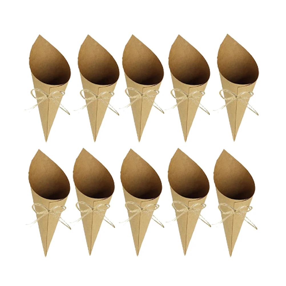 50pcs Kraft Paper Cones Self-Adhesive Confetti Containers For Wedding Party Rose Petals Toss Simple Design Cone Shaped Decor