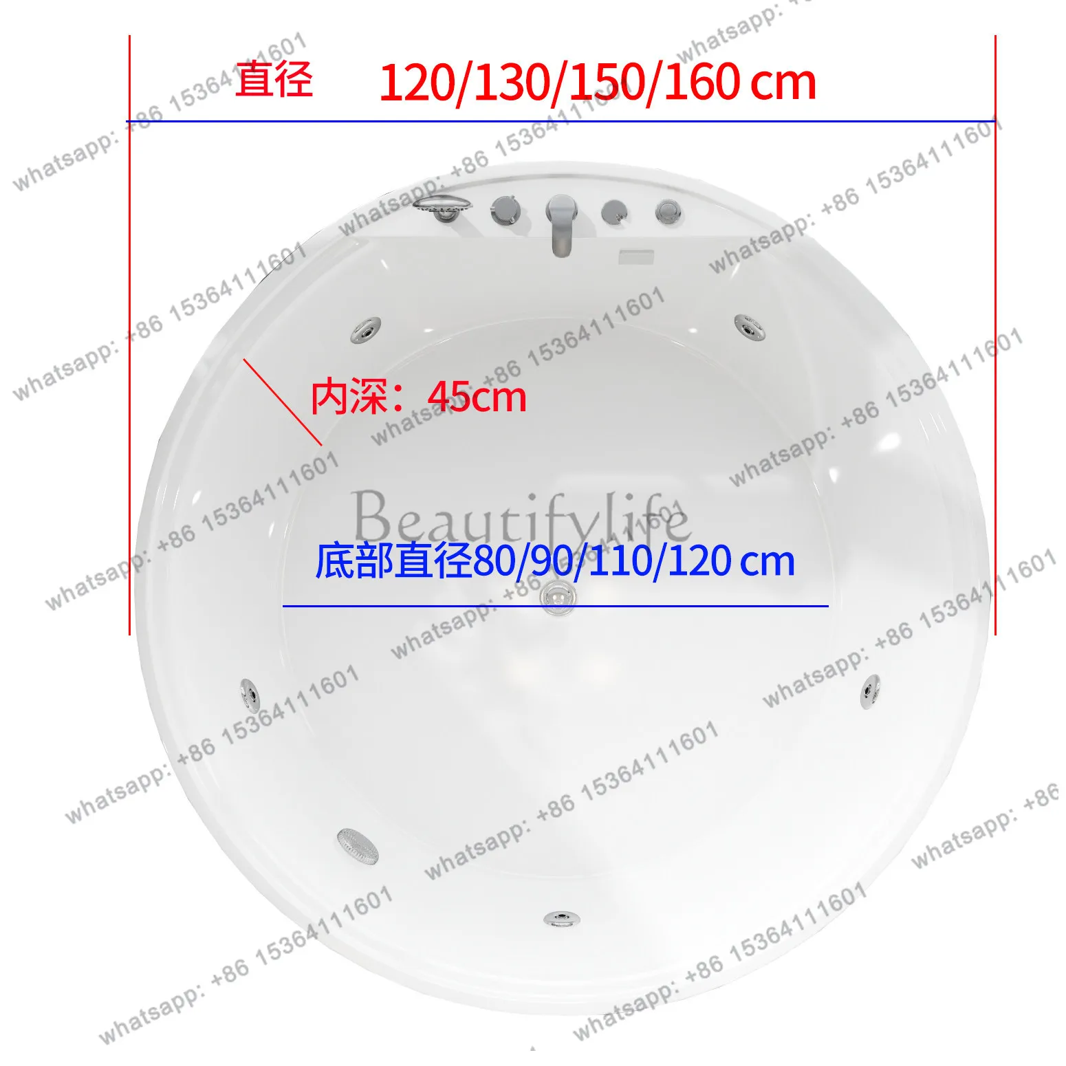 Bathtub, round acrylic homestay built-in bath pot