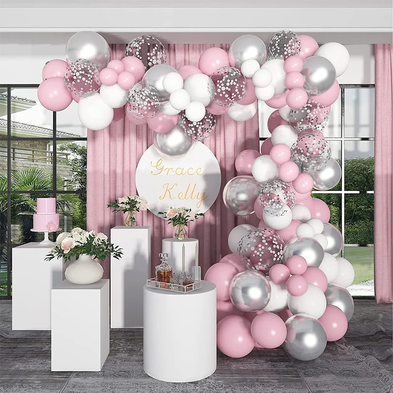 Dziewczęta chrzciny różowy balon Garland Arch zestaw rocznica Baby Shower urodziny chrzest dekoracja dla dziewczynki Arco De Globos