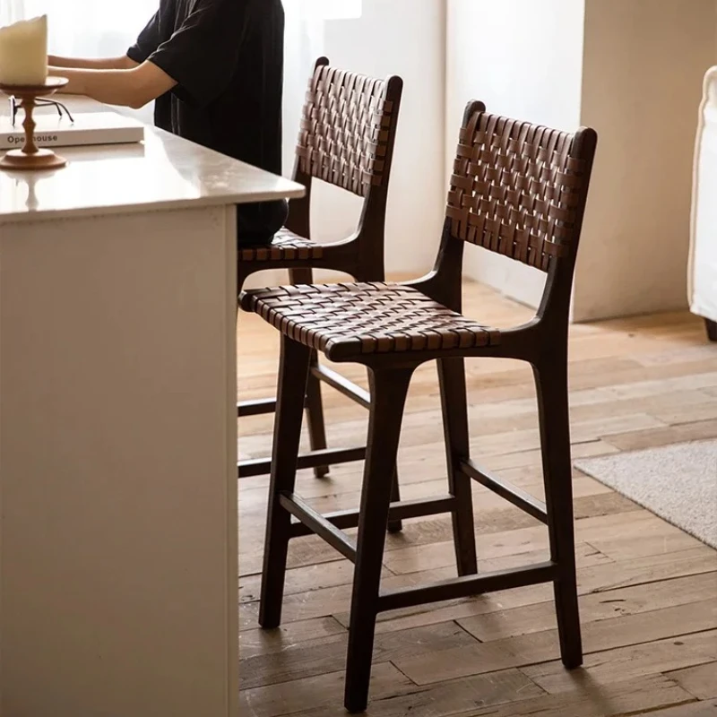 Cadeiras de bar com design de madeira, rattan, praia, sol, bambu, vintage, altas, ilha, pequena cozinha, sillas nórdicas, móveis para casa
