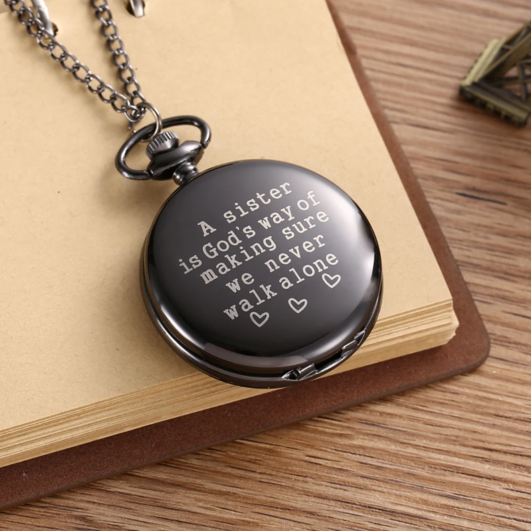 Black Quartz Pocket Fob Watch para Membros da Família, Colar Original, Cadeia Pingente, Antigo Presente, Presente