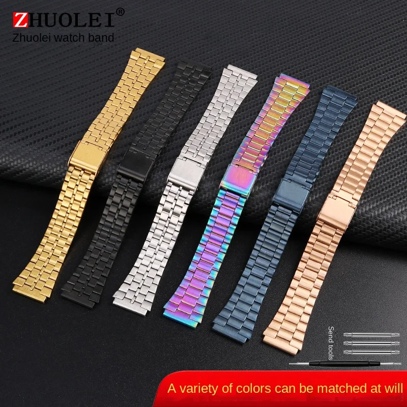 For Casio stainless steel watchBand A158 A159 A168 A158W f91w LA-680 AEQ-110 f91w small gold watch strap 18mm Wristband Bracelet