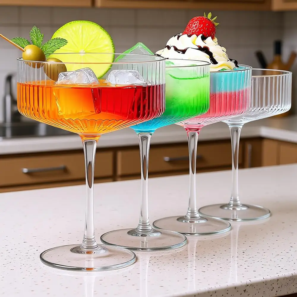 

Набор из 4 элегантных рифленых винтажных бокалов для коктейлей объемом 10 унций, из премиального хрустального стекла, идеально подходят для подарков и торжественных мероприятий