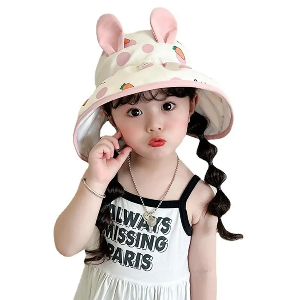 New Polyester Kids Sun Hats Big Eaves UV Protection Sunscreen Bucket Hat Fashion Windproof Sun Visor Hat Travel