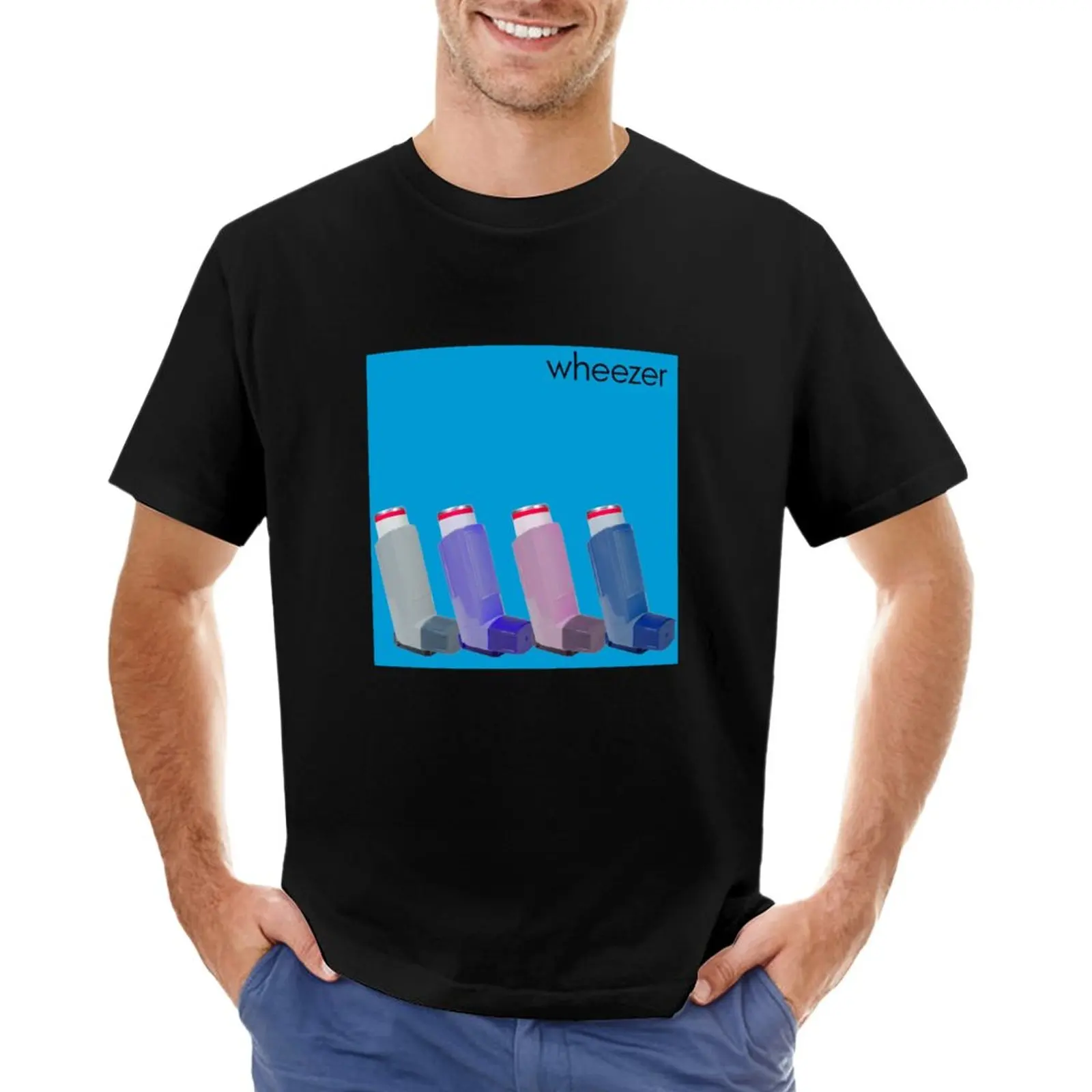 

wheezer inhaler blue album weezer meme T-Shirt boys white t shirts summer tops vintage clothes plain t shirts men