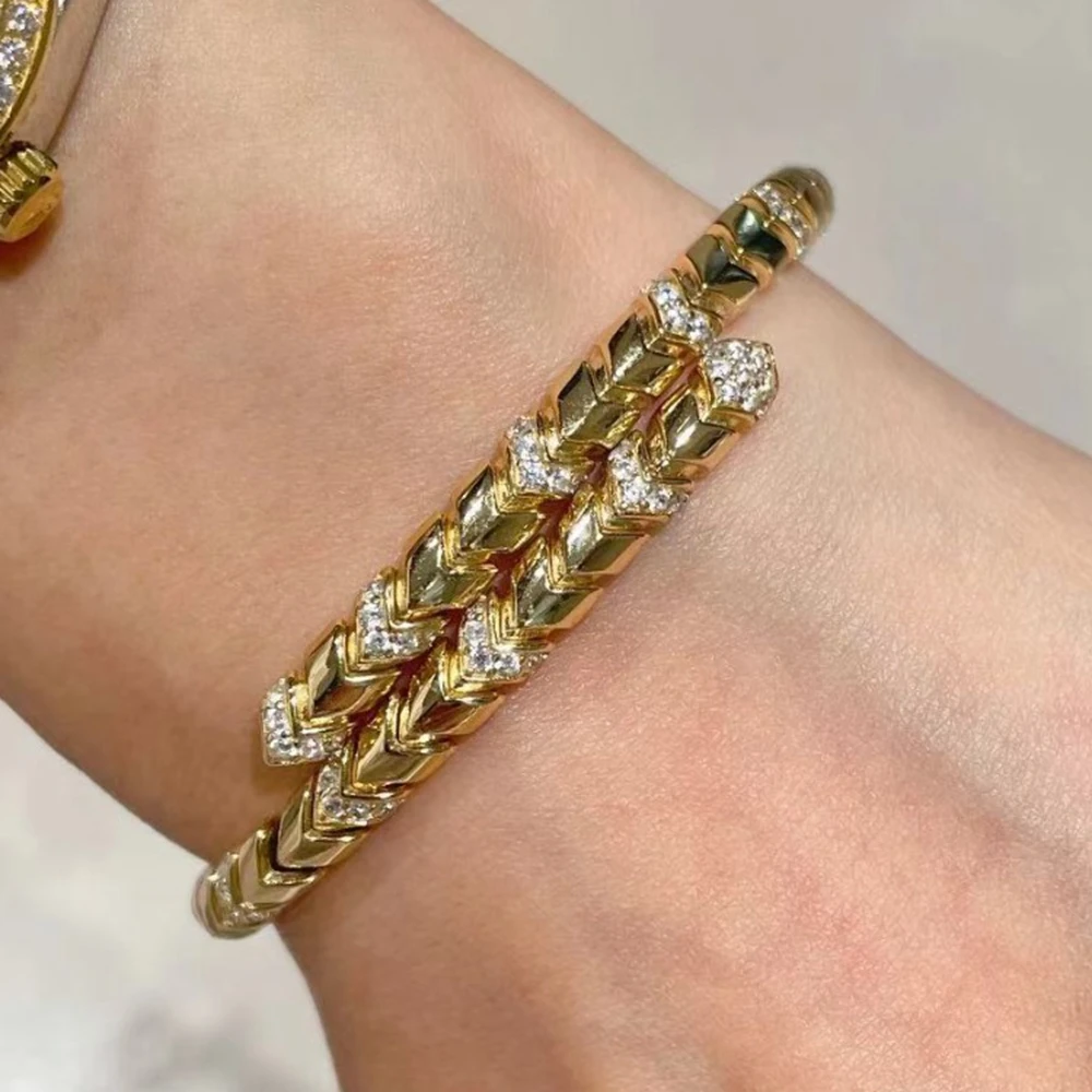 KQDANCE Solid 925 Silver High Carbon Diamond Elastic Cuff Bangle Bracelets For Women Gold Plated Fine Jewelry Wholesale