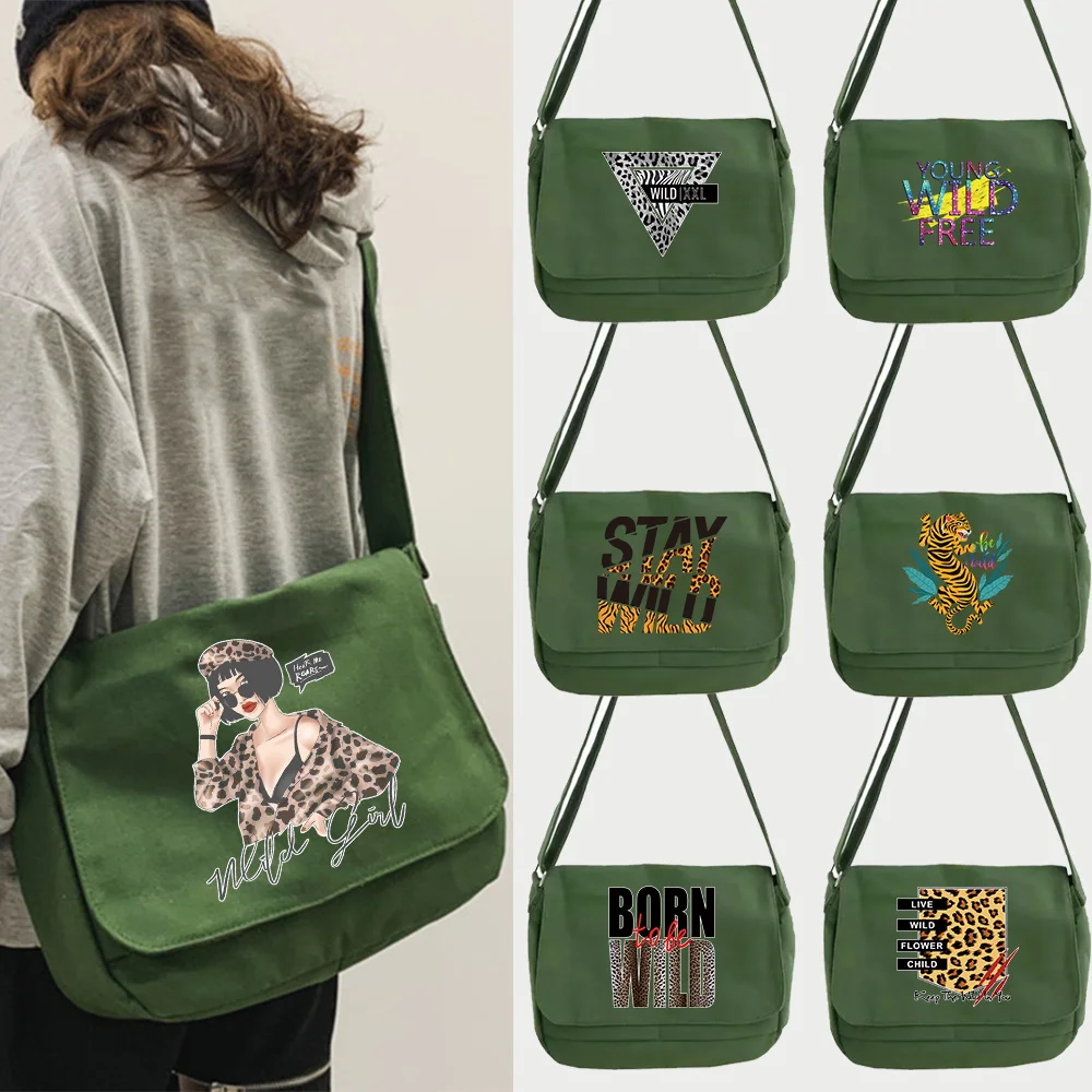 2026 Girl Handbag Canvas Teenager Shoulder Bags Wild Print Women's Messenger Bags Ladies Casual Bag Teen Handbag Crossbody Purse