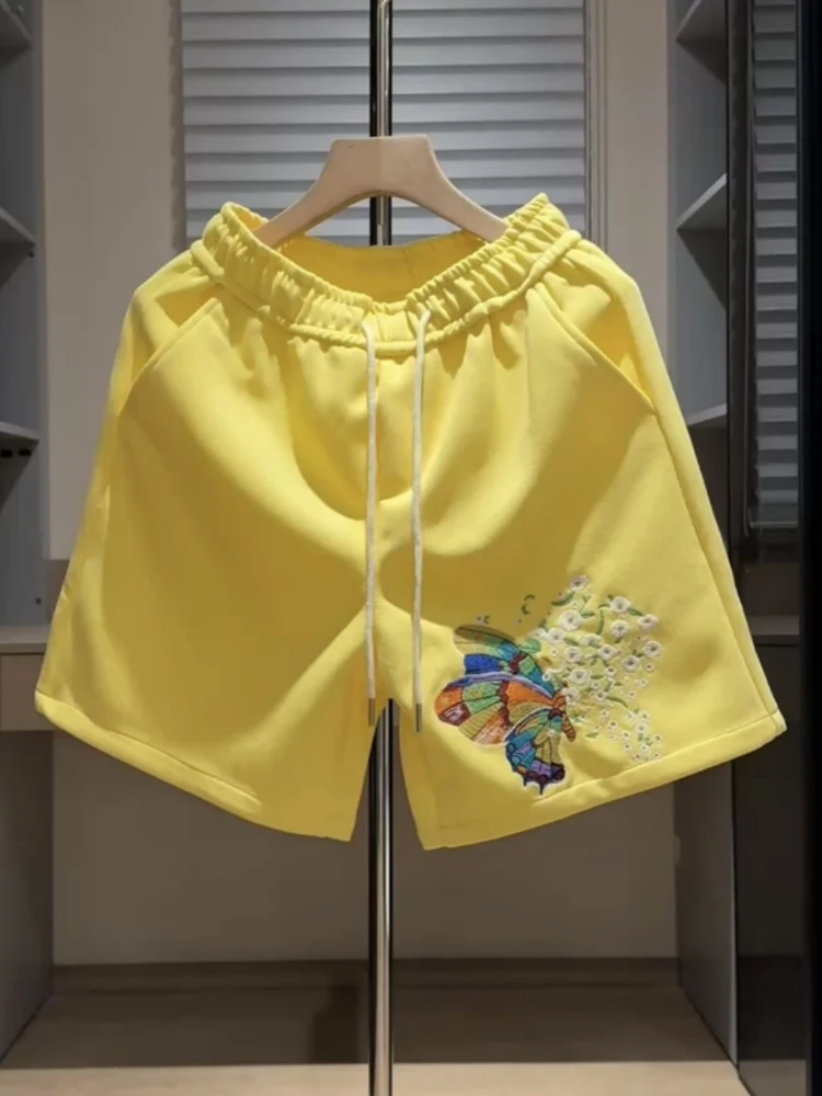 

Новые летние мужские повседневные шорты с вышивкой, дышащие, свободного кроя, длиной до колена, модные, универсальные, для пар