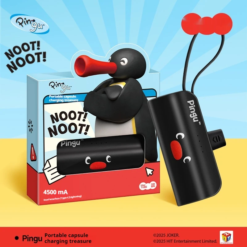 

Cartoon Pingu Capsule Power Bank Usb Mobile Power Pack With Data Cable Outdoor Cute Small Large Capacity Practical Charging Gift