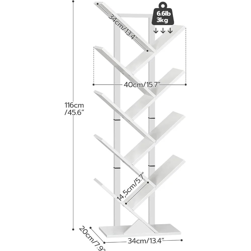 Scaffale per alberi, scaffali in legno per libreria a 9 livelli, scaffale da pavimento, per esposizione di cd, libri in soggiorno