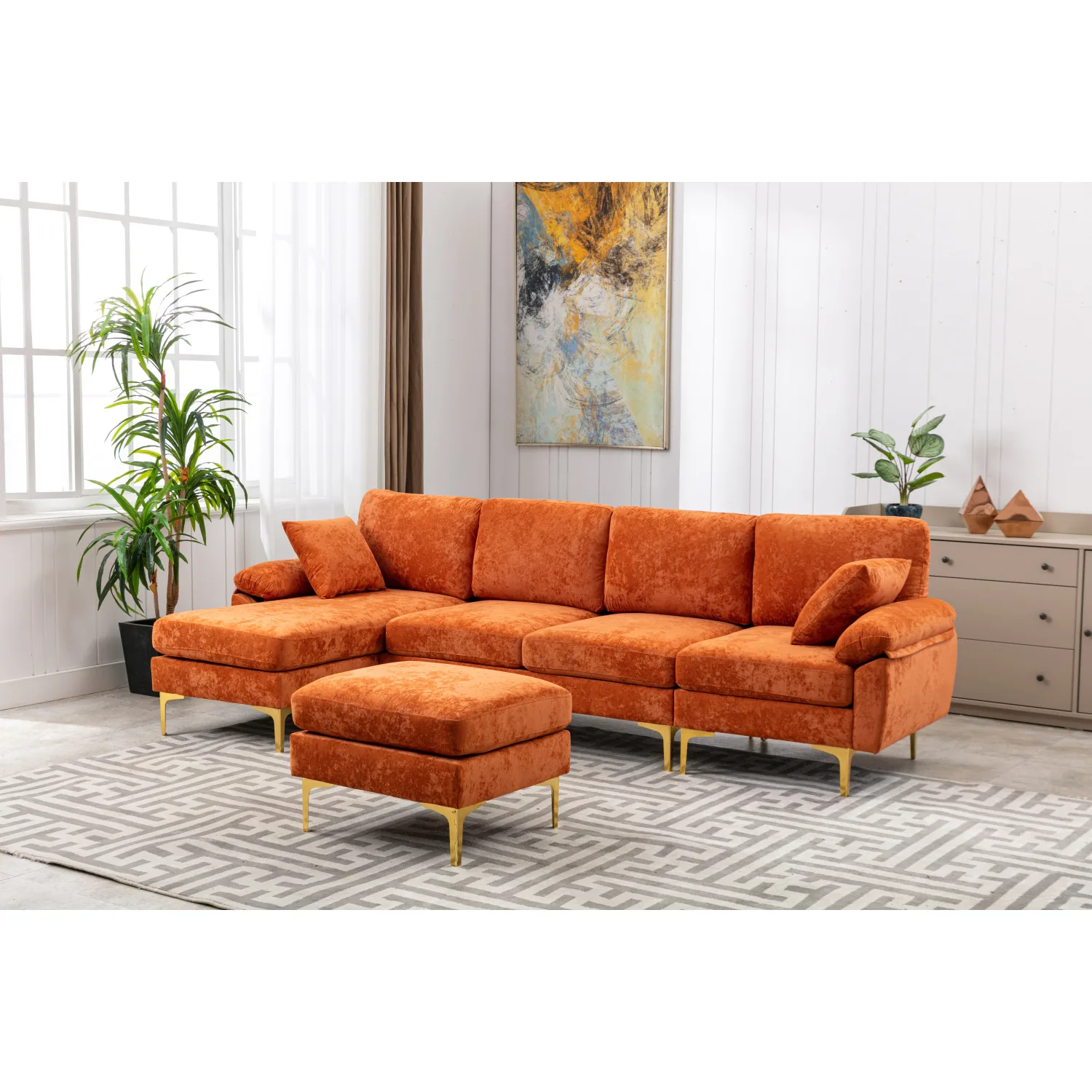 COOLMORE U-Shape Sectional Sofa with Ottoman, Reversible Couch for Living Room, Spacious & Durable Furniture, Washable Cover (Or