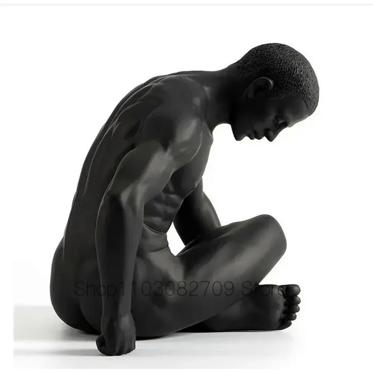 Body Naked Man Art Sculptures Modern Nude Male Black Statues Masculinity Resin Creative Ornament Home Decor Furnishings Business