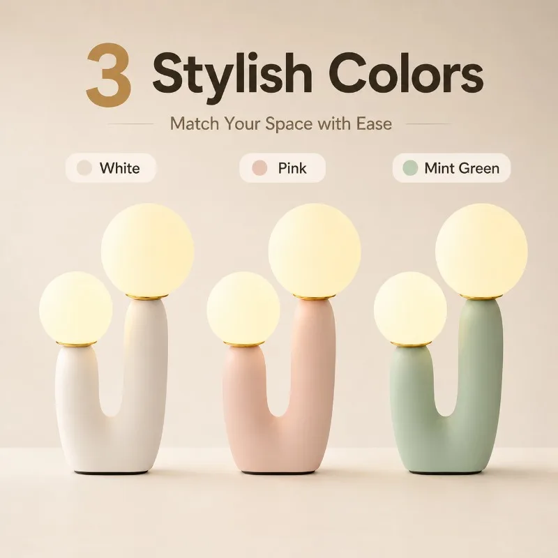Nordic Cactus Table Lamp Double Globe LED Warm Light Bedside Desk Lamp for Bedroom Living Room Study Room Home Decor Table Lamp