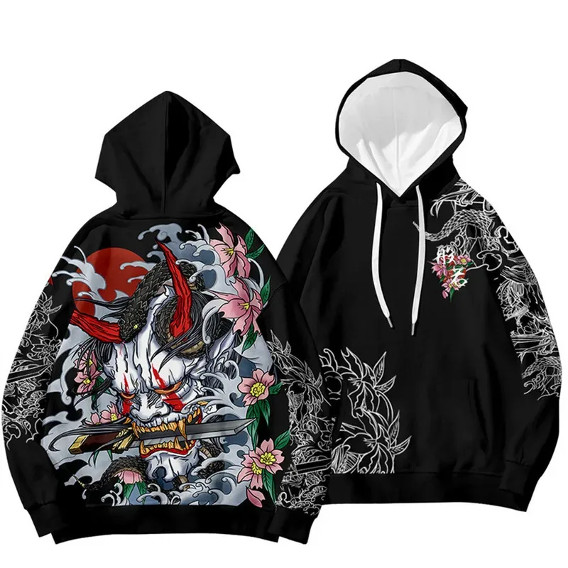 dd12Hannya Mask 3D Print Oversized Women/Men Hoodie Sweatshirt Japanese Streetwear Hip Hop Pullover Hooded Jacket Male Tracksuit