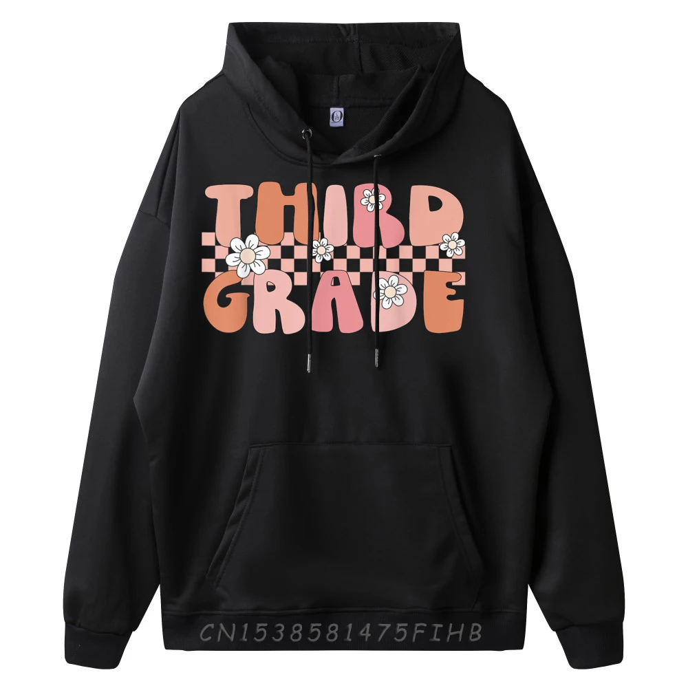 3rd Grade Vibes Retro Groovy Hoodies Boyfriend Vintage Casual Streetwear Hoodies Long Sleeve Newest Graphic Hoodies Crew Neck