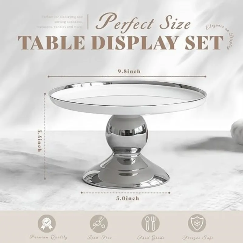 A98E-Luxurious For Living Room Snacks And Dessert Plate- High-Stem Porcelain Fruit Dish Featuring Silver And Gold Cover