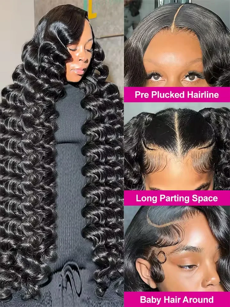 250 الكثافة 42 بوصة 13x6 HD الدانتيل الباروكة الأمامية فضفاض موجة شعر مستعار شعر الإنسان البرازيلي فضفاض موجة عميقة مجعد الباروكات الشعر البشري للنساء