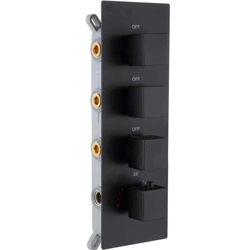 Matte Black Brass Concealed Thermostatic Mixer Shower Diverter Valve Kit 3-Way Outlet Function Massage Spray Replacement Faucets