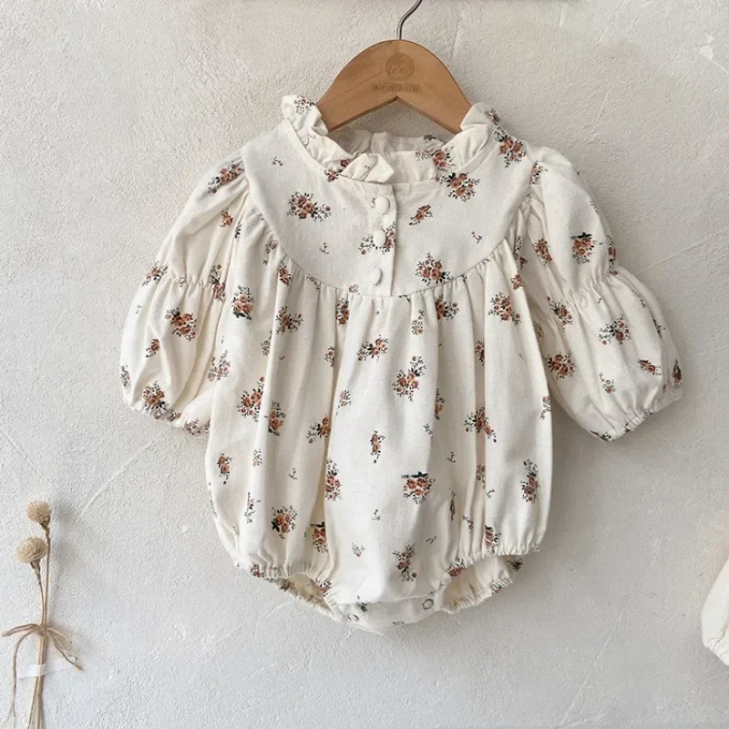 Newborn Girls Princess Floral One Piece Romper Spring Sisters Clothing Autumn Cotton Dress Outfit Baby Girls Clothes