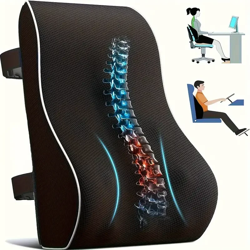 1pc Lumbar Support Pillow for Lower Back,Posture,Memory Foam Cushion with Adjustable Spinal, Breathable Mesh Cover
